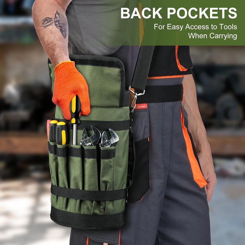 LEFORZ Tool Bag,Large Roll Up Tool Bag Organizer,13 Pockets Tool Roll Storage Pouch,Heavy Duty Portable Tool Storage Carrier Bag for Men,Mechanic,Electrician & Hobbyist,Green - Image 3